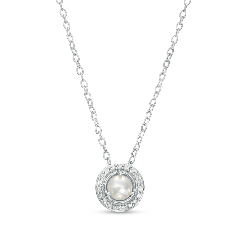Main Image 1 of 4.0mm Button Freshwater Cultured Pearl and 1/20 CT. T.W. Diamond Frame Pendant in 10K White Gold