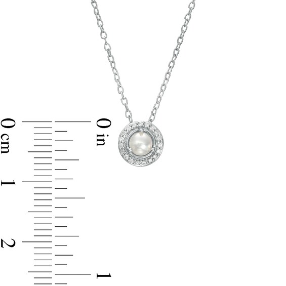 4.0mm Button Freshwater Cultured Pearl and 1/20 CT. T.w. Diamond Frame Pendant in 10K White Gold