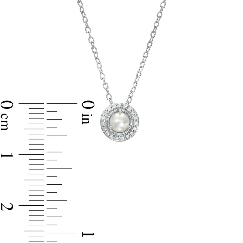 Main Image 4 of 4.0mm Button Freshwater Cultured Pearl and 1/20 CT. T.W. Diamond Frame Pendant in 10K White Gold