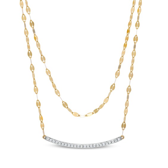 1/8 CT. T.w. Diamond Curved Bar Double Strand Necklace in 10K Gold - 18.75"