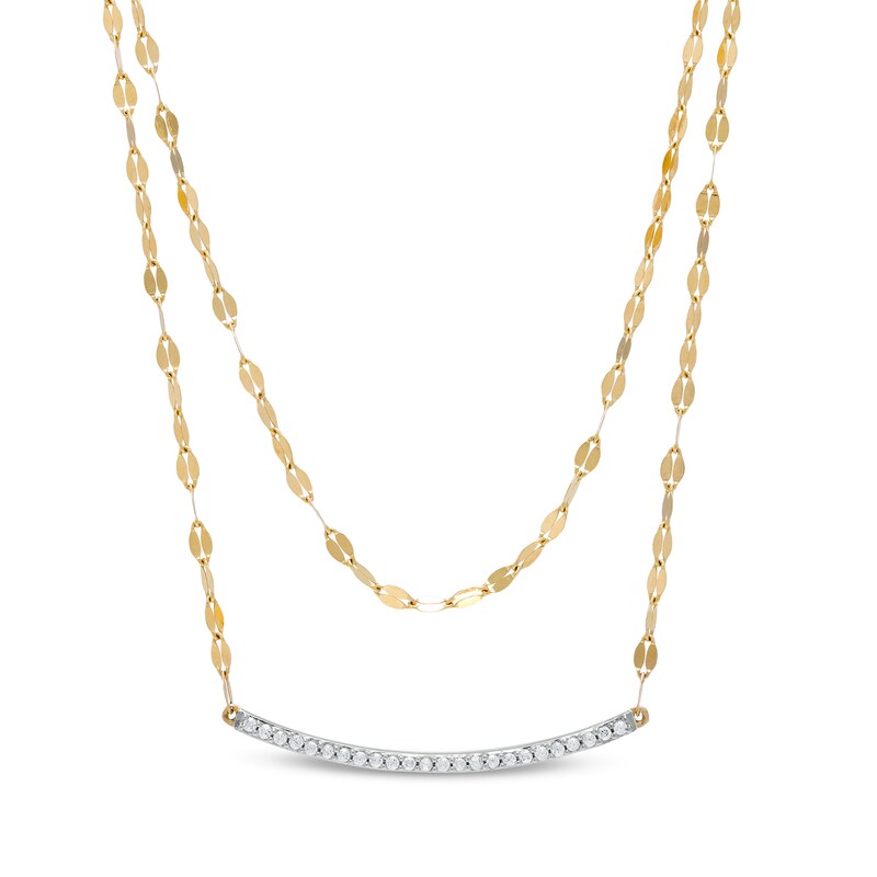 Main Image 1 of 1/8 CT. T.W. Diamond Curved Bar Double Strand Necklace in 10K Gold - 18.75"