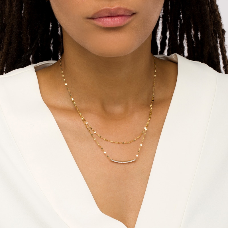 Main Image 2 of 1/8 CT. T.W. Diamond Curved Bar Double Strand Necklace in 10K Gold - 18.75"