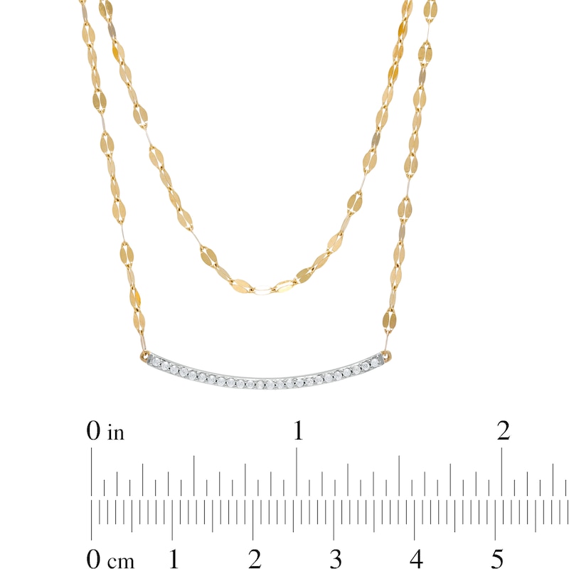 Main Image 3 of 1/8 CT. T.W. Diamond Curved Bar Double Strand Necklace in 10K Gold - 18.75"