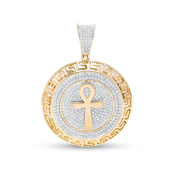 7/8 CT. T.w. Diamond Greek Key Frame Ankh Necklace Charm in 10K Gold