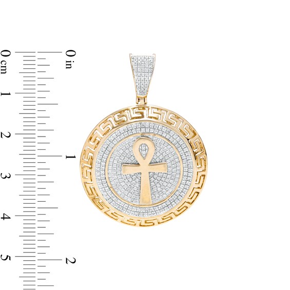7/8 CT. T.w. Diamond Greek Key Frame Ankh Necklace Charm in 10K Gold