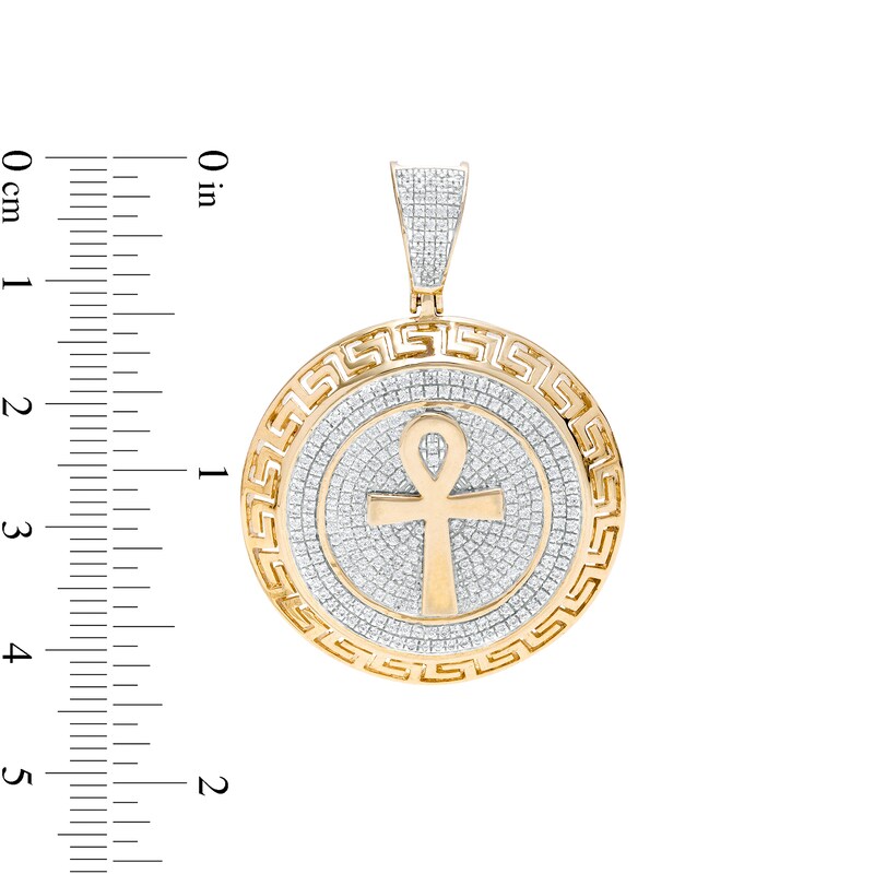 Men's 7/8 CT. T.W. Diamond Greek Key Frame Ankh Necklace Charm in 10K Gold