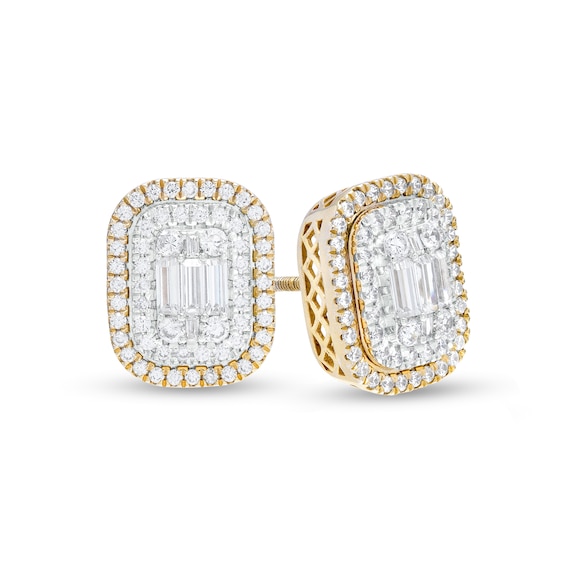 Men's 1 CT. T.w. Rectangular Multi-Diamond Cushion Frame Stud Earrings in 10K Gold