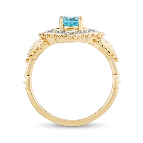 Enchanted Disney Jasmine Oval Swiss Blue Topaz and 1/10 CT. T.w. Diamond Ornate Ring in 10K Gold