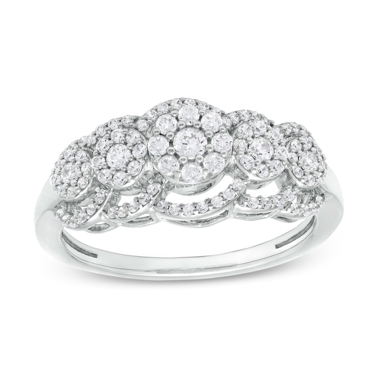 1/2 CT. T.w. Multi-Diamond Scallop Edge Bypass Ring in 10K White Gold