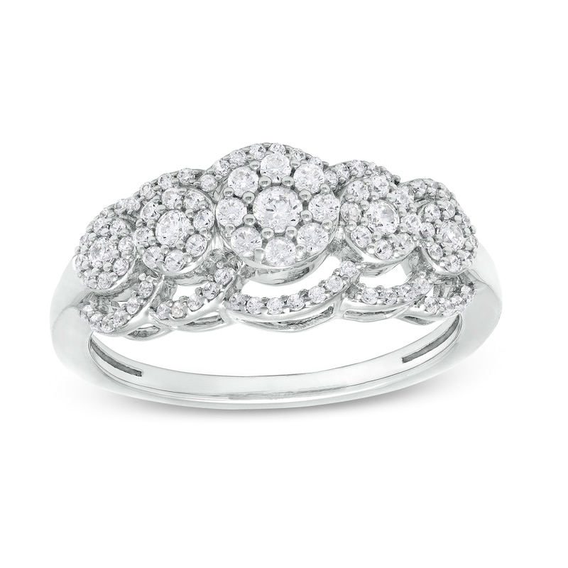 Main Image 1 of 1/2 CT. T.W. Multi-Diamond Scallop Edge Bypass Ring in 10K White Gold
