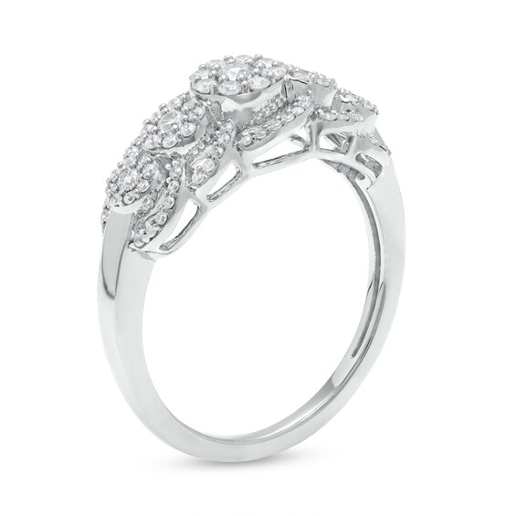 1/2 CT. T.w. Multi-Diamond Scallop Edge Bypass Ring in 10K White Gold