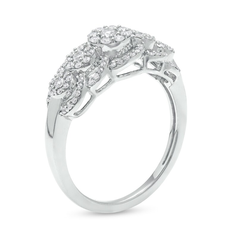 Main Image 3 of 1/2 CT. T.W. Multi-Diamond Scallop Edge Bypass Ring in 10K White Gold