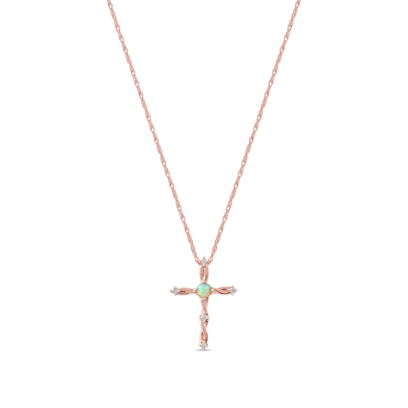 Opal and 1/20 CT. T.W. Diamond Braided Cross Pendant in 10K Rose Gold