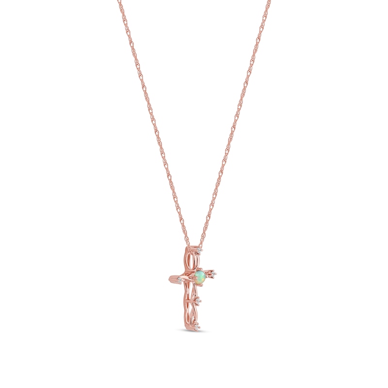 Opal and 1/20 CT. T.W. Diamond Braided Cross Pendant in 10K Rose Gold