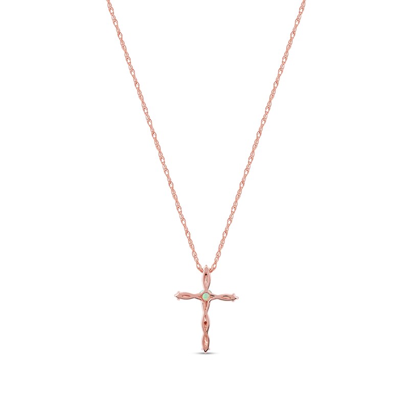 Main Image 3 of Opal and 1/20 CT. T.W. Diamond Braided Cross Pendant in 10K Rose Gold