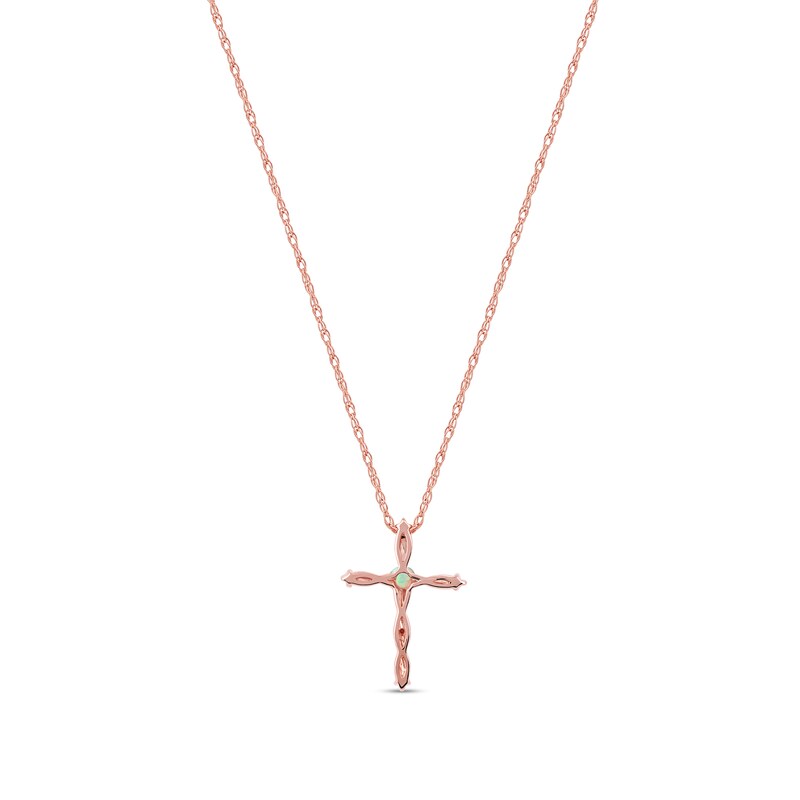 Opal and 1/20 CT. T.W. Diamond Braided Cross Pendant in 10K Rose Gold