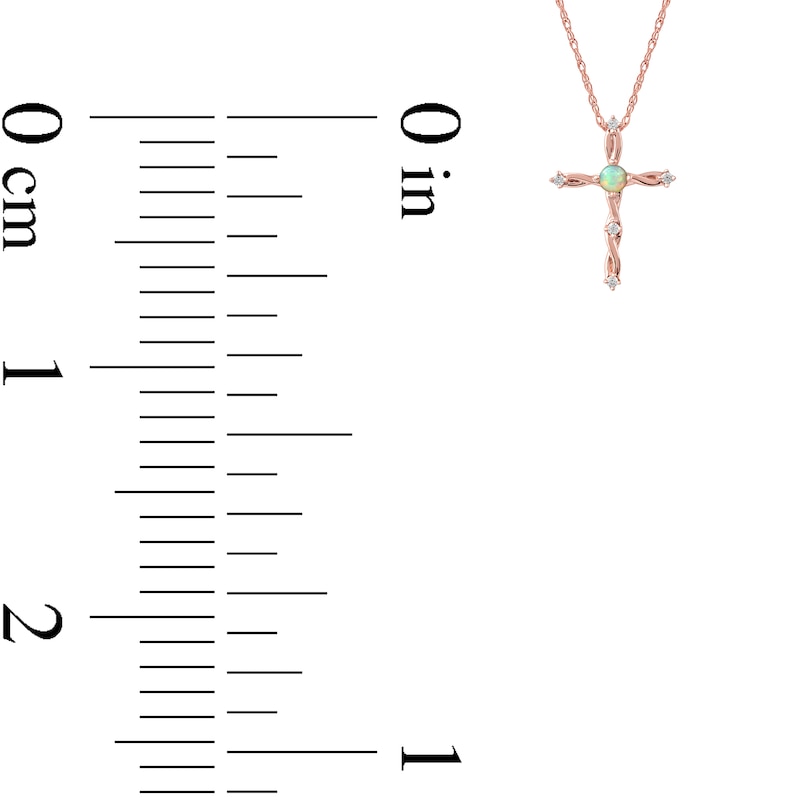 Main Image 4 of Opal and 1/20 CT. T.W. Diamond Braided Cross Pendant in 10K Rose Gold
