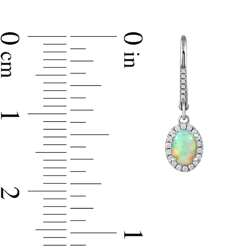 Main Image 4 of Oval Opal and 1/4 CT. T.W. Diamond Frame Drop Earrings in 10K White Gold