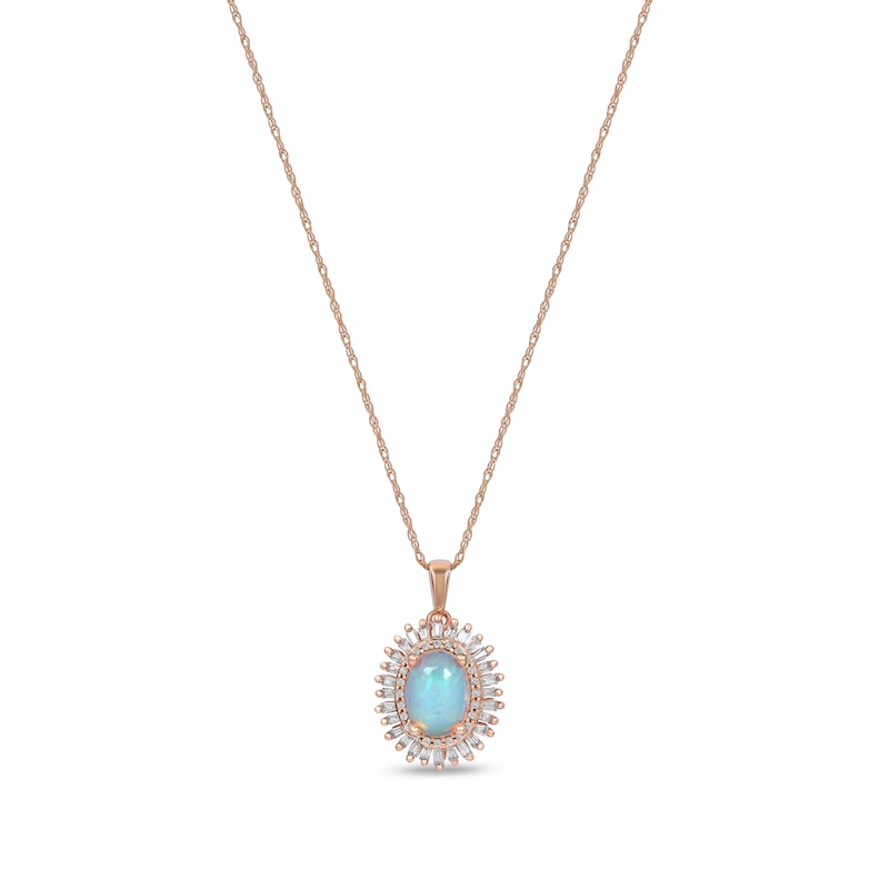 Main Image 1 of Oval Opal and 1/4 CT. T.W. Diamond Fanned Frame Pendant in 10K Rose Gold
