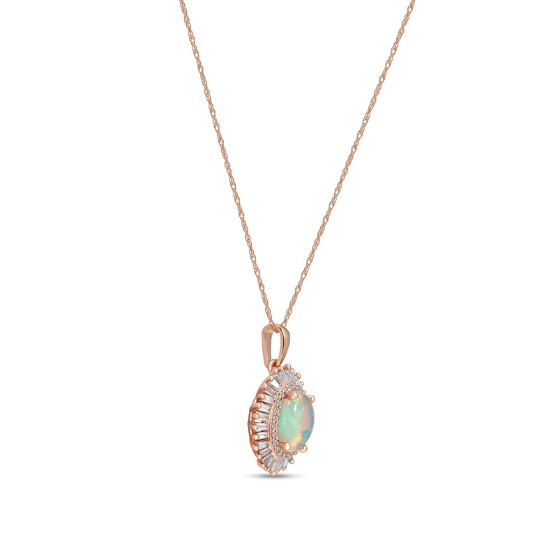 Main Image 2 of Oval Opal and 1/4 CT. T.W. Diamond Fanned Frame Pendant in 10K Rose Gold