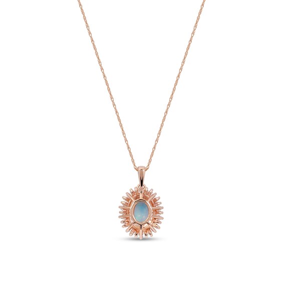 Oval Opal and 1/4 CT. T.w. Diamond Fanned Frame Pendant in 10K Rose Gold
