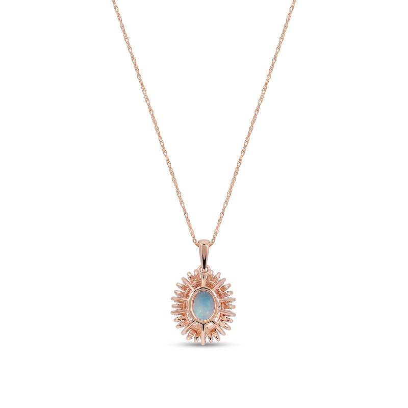 Main Image 3 of Oval Opal and 1/4 CT. T.W. Diamond Fanned Frame Pendant in 10K Rose Gold