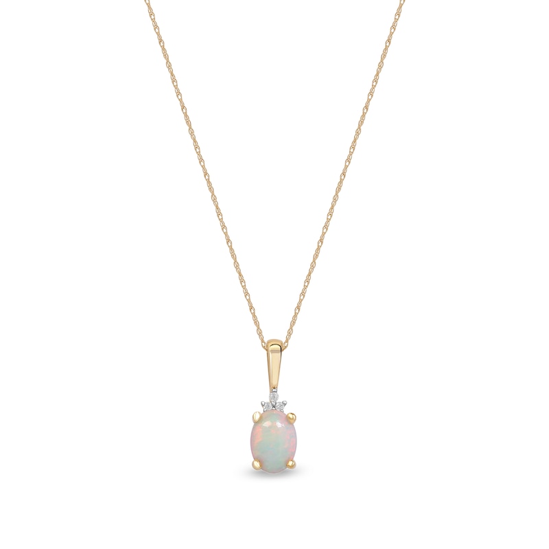 Oval Opal and Diamond Accent Tri-Top Pendant in 10K Gold