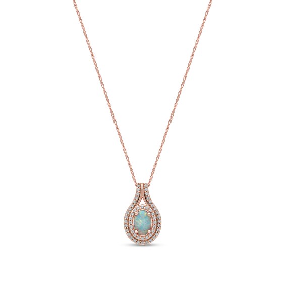 Oval Lab-Created Opal and White Sapphire Double Row Split Bail Pendant in 10K Rose Gold