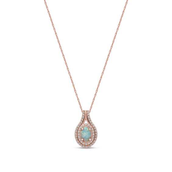 Oval Lab-Created Opal and White Sapphire Double Row Split Bail Pendant in 10K Rose Gold