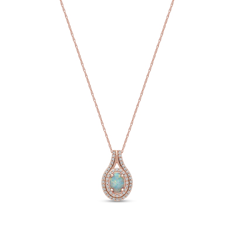 Main Image 1 of Oval Lab-Created Opal and White Sapphire Double Row Split Bail Pendant in 10K Rose Gold