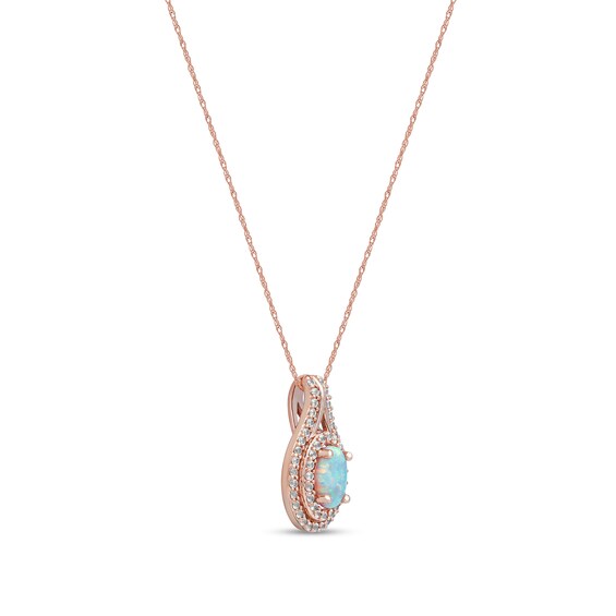Oval Lab-Created Opal and White Sapphire Double Row Split Bail Pendant in 10K Rose Gold