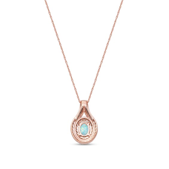 Oval Lab-Created Opal and White Sapphire Double Row Split Bail Pendant in 10K Rose Gold