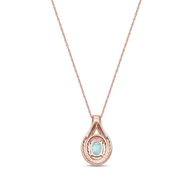 Main Image 3 of Oval Lab-Created Opal and White Sapphire Double Row Split Bail Pendant in 10K Rose Gold