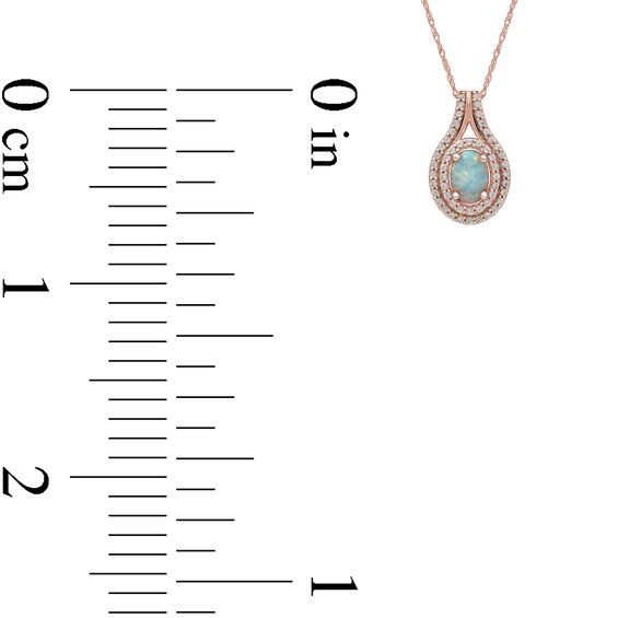 Oval Lab-Created Opal and White Sapphire Double Row Split Bail Pendant in 10K Rose Gold