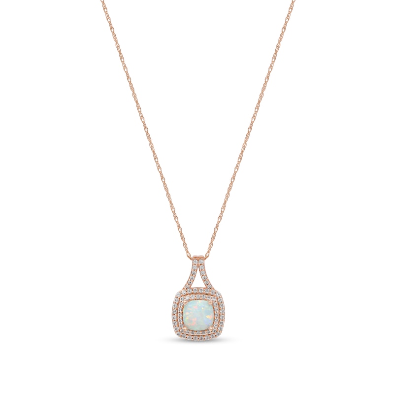 Main Image 1 of Cushion-Shaped Lab-Created Opal and White Sapphire Double Frame Split Bail Pendant in 10K Rose Gold