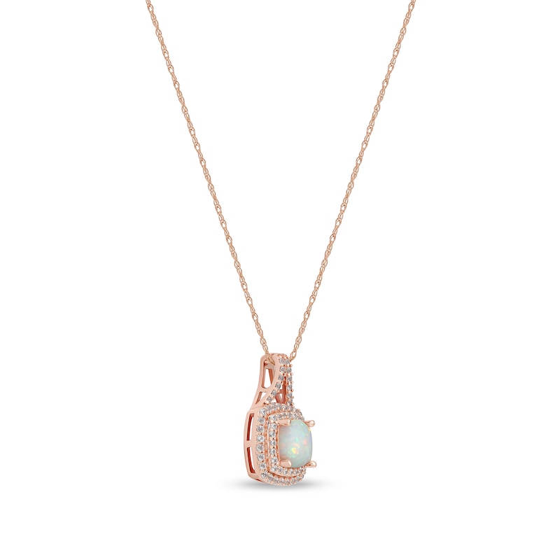 Main Image 2 of Cushion-Shaped Lab-Created Opal and White Sapphire Double Frame Split Bail Pendant in 10K Rose Gold