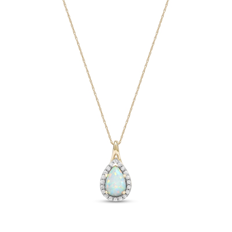 Main Image 1 of Pear-Shaped Lab-Created Opal and White Sapphire Teardrop Frame Split Bail Pendant in 10K Gold