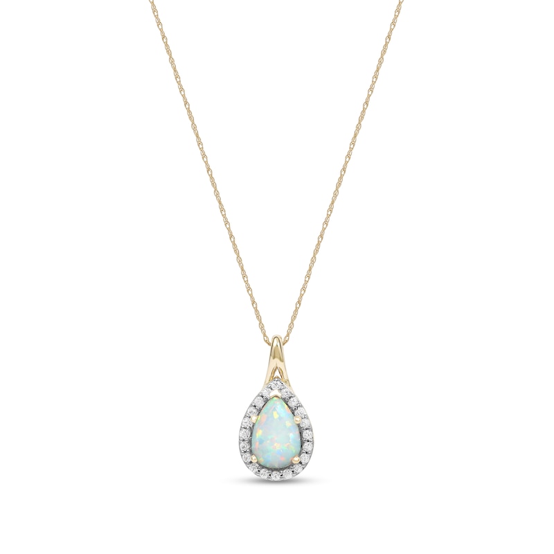 Pear-Shaped Lab-Created Opal and White Sapphire Teardrop Frame Split Bail Pendant in 10K Gold