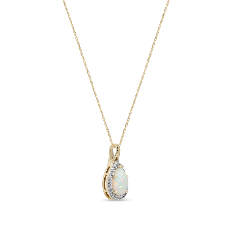 Pear-Shaped Lab-Created Opal and White Sapphire Teardrop Frame Split Bail Pendant in 10K Gold