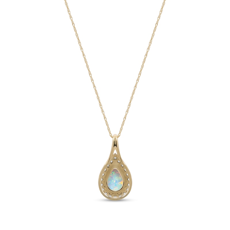 Main Image 3 of Pear-Shaped Lab-Created Opal and White Sapphire Teardrop Frame Split Bail Pendant in 10K Gold
