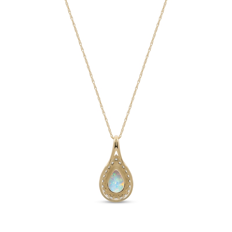 Pear-Shaped Lab-Created Opal and White Sapphire Teardrop Frame Split Bail Pendant in 10K Gold