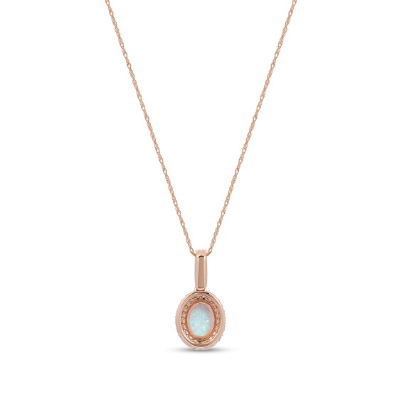 Oval Lab-Created Opal and White Sapphire Double Frame Drop Pendant in 10K Rose Gold