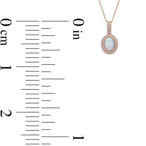 Oval Lab-Created Opal and White Sapphire Double Frame Drop Pendant in 10K Rose Gold