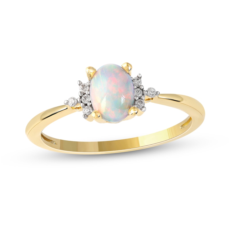 Oval Opal and 1/20 CT. T.W. Diamond Collar Ring in 10K Gold