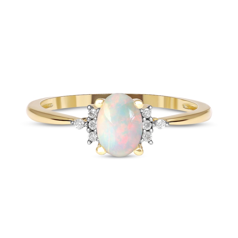 Oval Opal and 1/20 CT. T.W. Diamond Collar Ring in 10K Gold