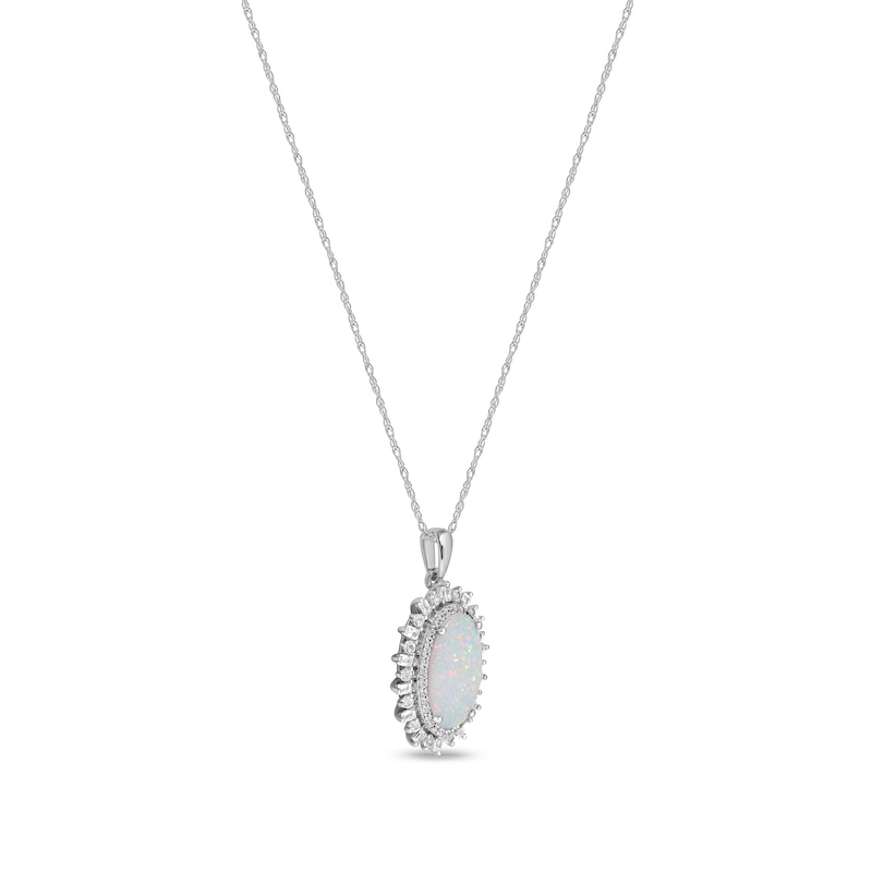 Main Image 2 of Oval Lab-Created Opal and White Sapphire Art Deco Shadow Frame Pendant in Sterling Silver