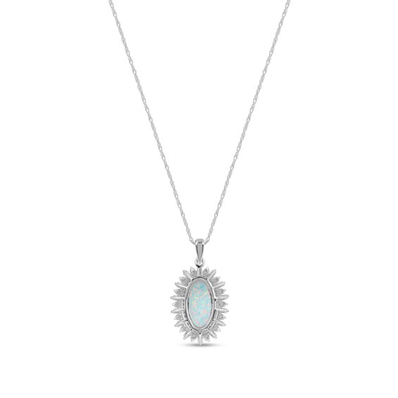 Oval Lab-Created Opal and White Sapphire Art Deco Shadow Frame Pendant in Sterling Silver