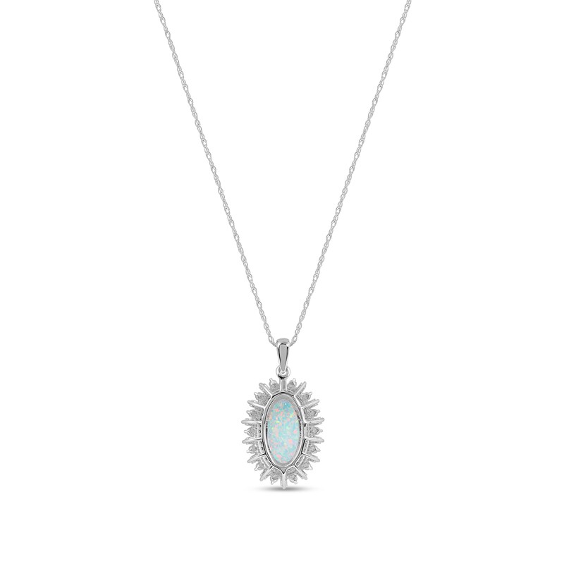 Main Image 3 of Oval Lab-Created Opal and White Sapphire Art Deco Shadow Frame Pendant in Sterling Silver