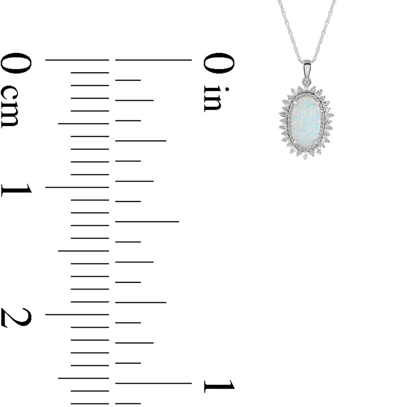 Main Image 4 of Oval Lab-Created Opal and White Sapphire Art Deco Shadow Frame Pendant in Sterling Silver