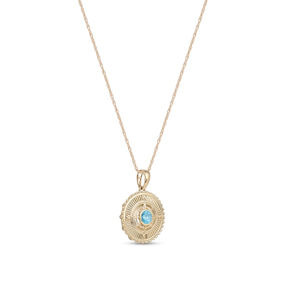 Men's 6.0mm Swiss Blue Topaz Scallop Edge Compass Pendant in 10K Gold â 22"